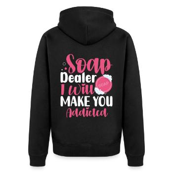 Soap Making, Soap Maker, Soapologist - Unisex Premium Organic Zip Hoodie - black - Back - Nico (187cm)
