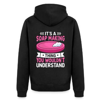 Soap manufacturer Soapologist - Unisex Premium Organic Zip Hoodie - black - Back - Nico (187cm)