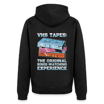 Vintage Movie Lover Retro Vhs Kassette 80er 90er - Unisex Premium Bio Zip Hoodie - Schwarz - Hinten - Nico (187cm)