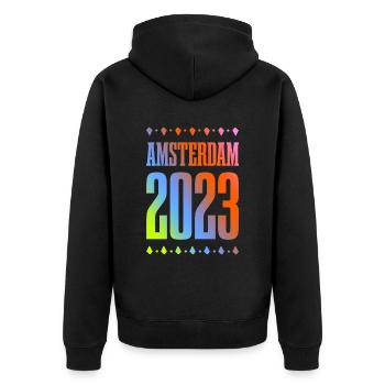 Amsterdam 2023 - Unisex Premium Organic Zip Hoodie - black - Back - Nico (187cm)
