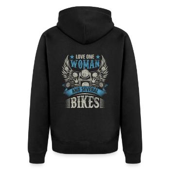 Ich liebe mehrere Fahrräder - Unisex Premium Bio Zip Hoodie - Schwarz - Hinten - Nico (187cm)