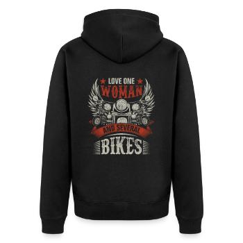 Biker Motorrad Liebhaber Fahrradfahrer - Unisex Premium Bio Zip Hoodie - Schwarz - Hinten - Nico (187cm)