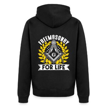 Masonic Freemasonry Fraternal - Unisex Premium Bio Zip Hoodie - Schwarz - Hinten - Nico (187cm)