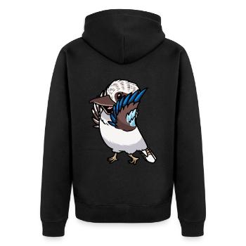 Lachender Hans Vogel Jägerliest Kawaii Emoticon - Unisex Premium Bio Zip Hoodie - Schwarz - Hinten - Nico (187cm)
