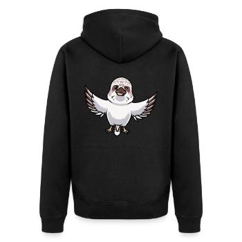 Lachender Hans Vogel Jägerliest Kawaii Emoticon - Unisex Premium Bio Zip Hoodie - Schwarz - Hinten - Nico (187cm)