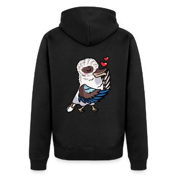 Lachender Hans Vogel Jägerliest Küsse Kawaii - Unisex Premium Bio Zip Hoodie - Schwarz - Hinten - Nico (187cm)