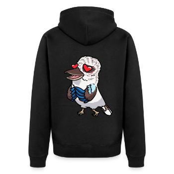Lachender Hans Vogel Jägerliest Verliebt Kawaii - Unisex Premium Bio Zip Hoodie - Schwarz - Hinten - Nico (187cm)