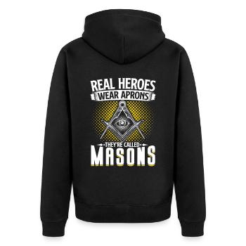 Masonic Freemasonry Fraternal - Unisex Premium Bio Zip Hoodie - Schwarz - Hinten - Nico (187cm)