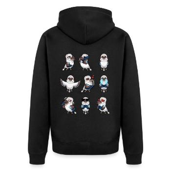 Lachender Hans Vogel Jägerliest Kawaii Emoticon - Unisex Premium Bio Zip Hoodie - Schwarz - Hinten - Nico (187cm)