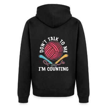 Crocheting Don't Talk To Me I'm Counting Knitting - Unisex Premium Bio Zip Hoodie - Schwarz - Hinten - Nico (187cm)