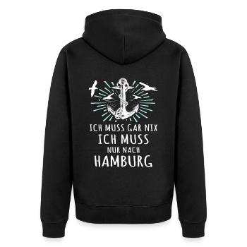 Hamburg - Unisex Premium Bio Zip Hoodie - Schwarz - Hinten - Nico (187cm)