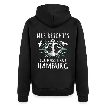 Hamburg - Unisex Premium Bio Zip Hoodie - Schwarz - Hinten - Nico (187cm)