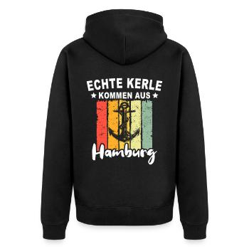 Hamburg - Unisex Premium Bio Zip Hoodie - Schwarz - Hinten - Nico (187cm)