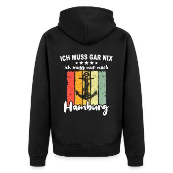 Hamburg - Unisex Premium Bio Zip Hoodie - Schwarz - Hinten - Nico (187cm)