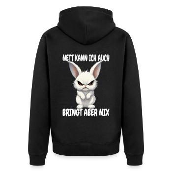 Nett Kann Ich Auch Bringt Aber Nix Sarkasmus Hase - Unisex Premium Bio Zip Hoodie - Schwarz - Hinten - Nico (187cm)