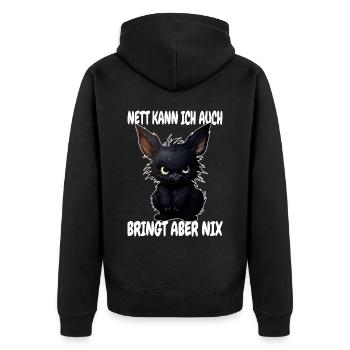 Nett Kann Ich Auch Bringt Aber Nix Schwarzer Hase - Unisex Premium Bio Zip Hoodie - Schwarz - Hinten - Nico (187cm)
