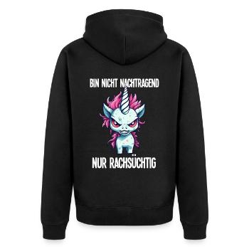 Nicht Nachtragend Nur Rachsüchtig Böses Einhorn - Unisex Premium Bio Zip Hoodie - Schwarz - Hinten - Nico (187cm)