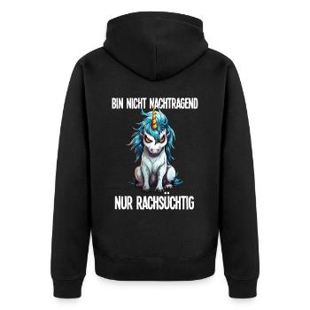 Nicht Nachtragend - Rachsüchtig Sarkasmus Einhorn - Unisex Premium Bio Zip Hoodie - Schwarz - Hinten - Nico (187cm)