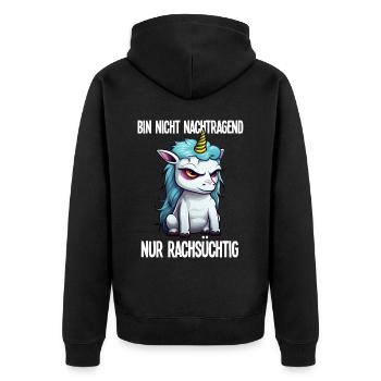 Einhorn Spruch Nicht Nachtragend Nur Rachsüchtig - Unisex Premium Bio Zip Hoodie - Schwarz - Hinten - Nico (187cm)
