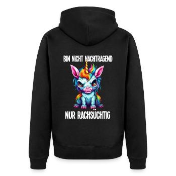 Nicht Nachtragend - Rachsüchtig Buntes Einhorn - Unisex Premium Bio Zip Hoodie - Schwarz - Hinten - Nico (187cm)