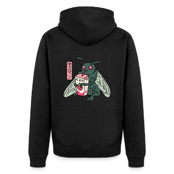 Mothman Kawaii Strawberry Milk Shake Carton - Unisex Premium Bio Zip Hoodie - Schwarz - Hinten - Nico (187cm)