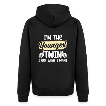 Bin Der Jüngste Zwilling Ich Bekomme Was Ich Will - Unisex Premium Bio Zip Hoodie - Schwarz - Hinten - Nico (187cm)