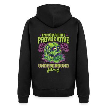 Underground Film, Independent Cinema, Horror - Unisex Premium Bio Zip Hoodie - Schwarz - Hinten - Nico (187cm)