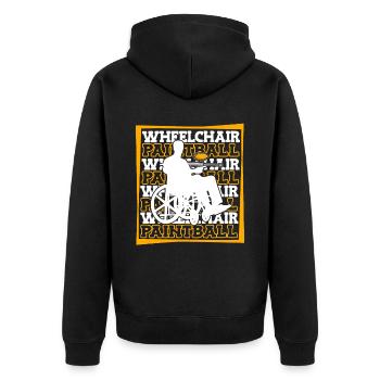 Paintball Rollstuhl - Unisex Premium Bio Zip Hoodie - Schwarz - Hinten - Nico (187cm)