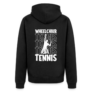 Tennis Rollstuhl Wheelchair Tennis - Unisex Premium Bio Zip Hoodie - Schwarz - Hinten - Nico (187cm)