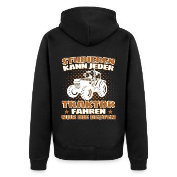 Lustiger Traktor Spruch Landwirt oder Bauer - Unisex Premium Bio Zip Hoodie - Schwarz - Hinten - Nico (187cm)