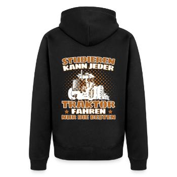 Lustiger Traktor Spruch Landwirt oder Bauer - Unisex Premium Bio Zip Hoodie - Schwarz - Hinten - Nico (187cm)
