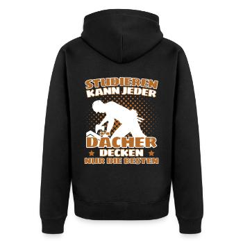 ICH BIN DACHDECKER! DER LUSTIGE DACHDECKER SPRUCH - Unisex Premium Bio Zip Hoodie - Schwarz - Hinten - Nico (187cm)