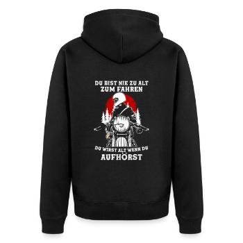 Du bist nie zu alt zum Fahren Opa Motorrad - Unisex Premium Bio Zip Hoodie - Schwarz - Hinten - Nico (187cm)