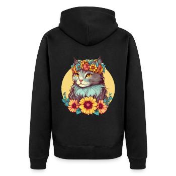 Cute La Perm Sunflower Cat Breed Pet Kitten - Unisex Premium Organic Zip Hoodie - black - Back - Nico (187cm)