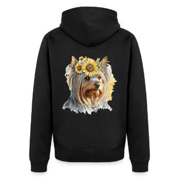 Cute Yorkshire Terrier Sunflower Dog Breed Pet Pup - Unisex Premium Organic Zip Hoodie - black - Back - Nico (187cm)