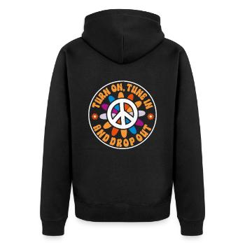 Hippie Zitat Groovy Frieden - Unisex Premium Bio Zip Hoodie - Schwarz - Hinten - Nico (187cm)