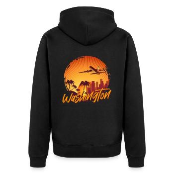 Washington - Unisex Premium Bio Zip Hoodie - Schwarz - Hinten - Nico (187cm)