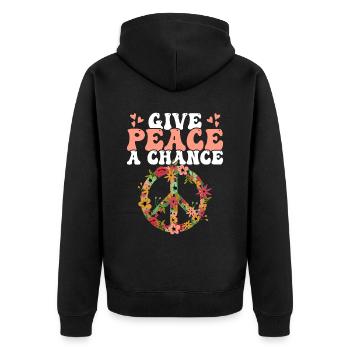 Hippie Frieden Freundlichkeit - Unisex Premium Bio Zip Hoodie - Schwarz - Hinten - Nico (187cm)