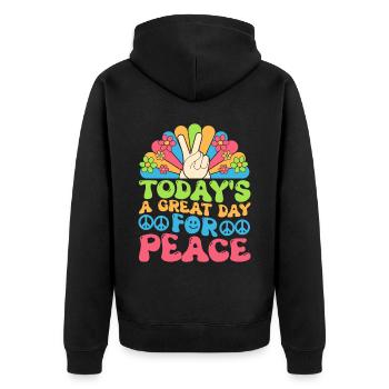 Hippie Frieden Freundlichkeit - Unisex Premium Bio Zip Hoodie - Schwarz - Hinten - Nico (187cm)