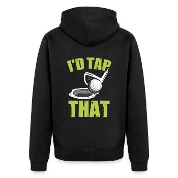 Ich würde darauf tippen - Unisex Premium Bio Zip Hoodie - Schwarz - Hinten - Nico (187cm)