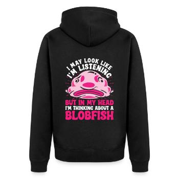 Blobfisch J’ai peut-être l’air d’écouter - Veste à capuche bio Premium Unisexe - noir - Dos - Nico (187cm)