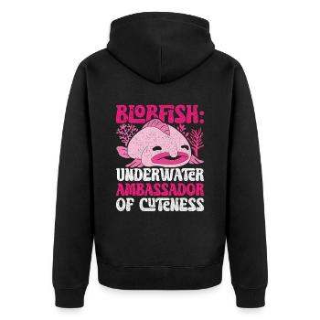 Blobfisch Underwater Ambrassador Of Cuteness - Unisex Premium Bio Zip Hoodie - Schwarz - Hinten - Nico (187cm)
