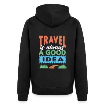 Urlaub Reisen Flugzeug Sonne Meer Strand - Unisex Premium Bio Zip Hoodie - Schwarz - Hinten - Nico (187cm)