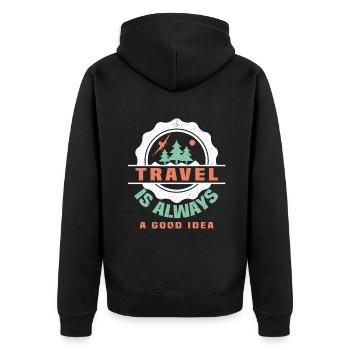 Urlaub Reisen Flugzeug Sonne Meer Strand - Unisex Premium Bio Zip Hoodie - Schwarz - Hinten - Nico (187cm)