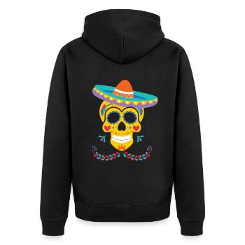 Dia de Los Muertos Sombrero, Mexico - Unisex Premium Organic Zip Hoodie - black - Back - Nico (187cm)