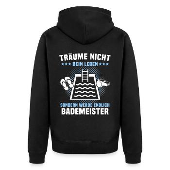 Schwimmmeister Bademeister - Unisex Premium Bio Zip Hoodie - Schwarz - Hinten - Nico (187cm)