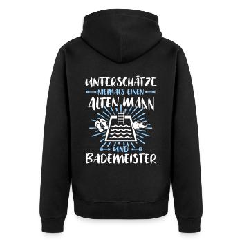 Schwimmmeister Bademeister - Unisex Premium Bio Zip Hoodie - Schwarz - Hinten - Nico (187cm)