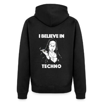 Techno Nun I Believe In Techno - Unisex Premium Organic Zip Hoodie - black - Back - Nico (187cm)