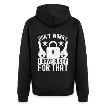 Schlüsseldienst Locksmith Dietrich - Unisex Premium Bio Zip Hoodie - Schwarz - Hinten - Nico (187cm)