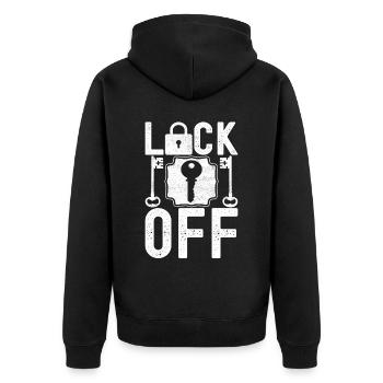Schlüsseldienst Locksmith Dietrich - Unisex Premium Bio Zip Hoodie - Schwarz - Hinten - Nico (187cm)